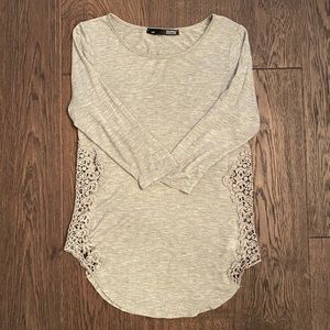 Ultra soft grey shirt with crochet side slits